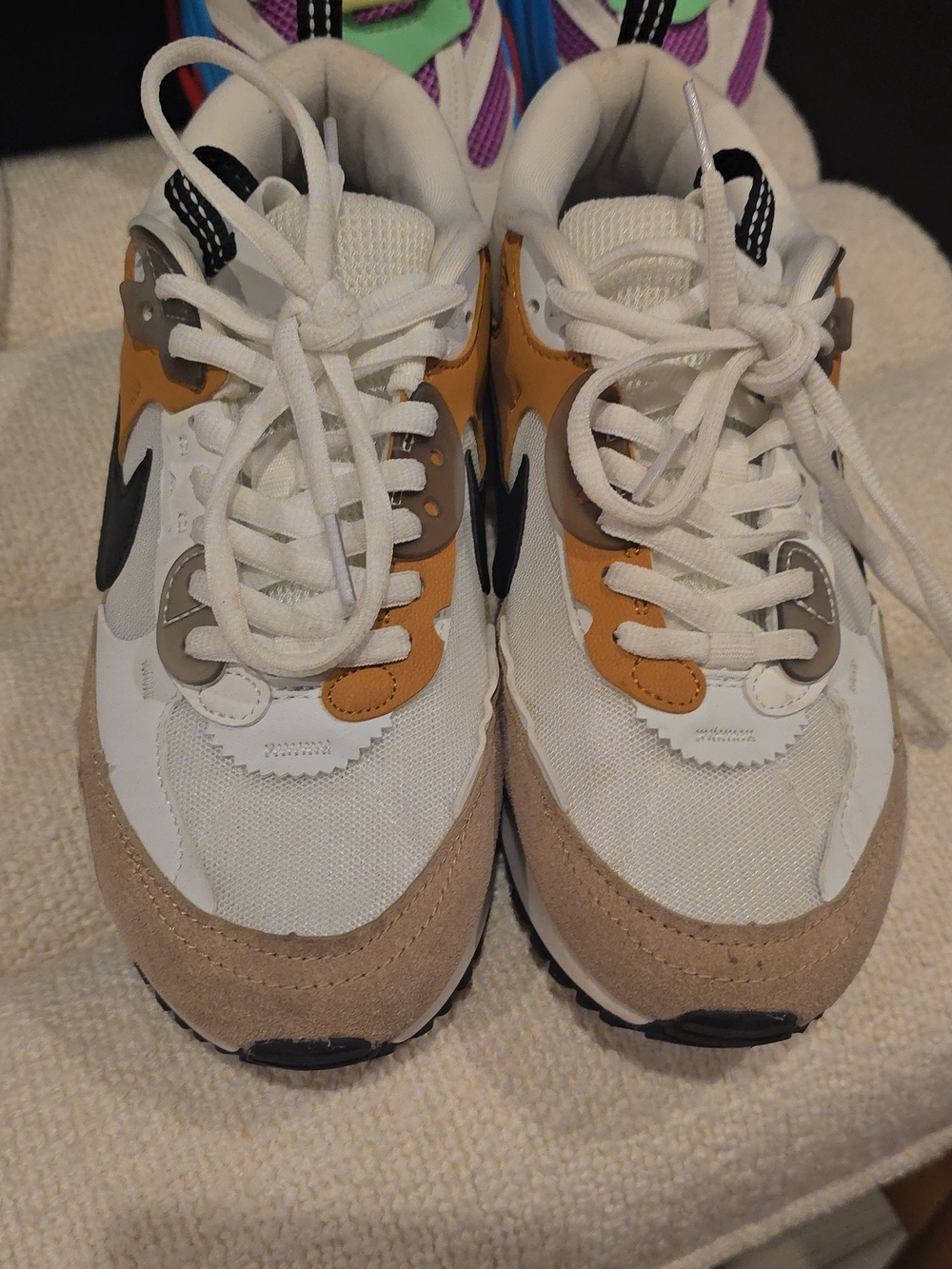 Nike White, Tan & Mustard Retro-Style Sneakers